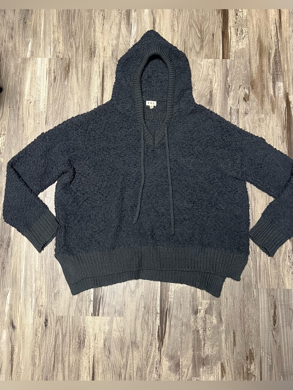 POL Popcorn Knit Hooded Sweater Gray 2XL Plus